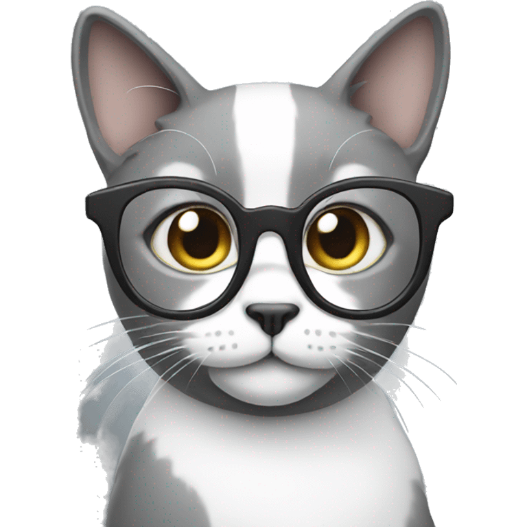 Cat grey and white with glasses emoji