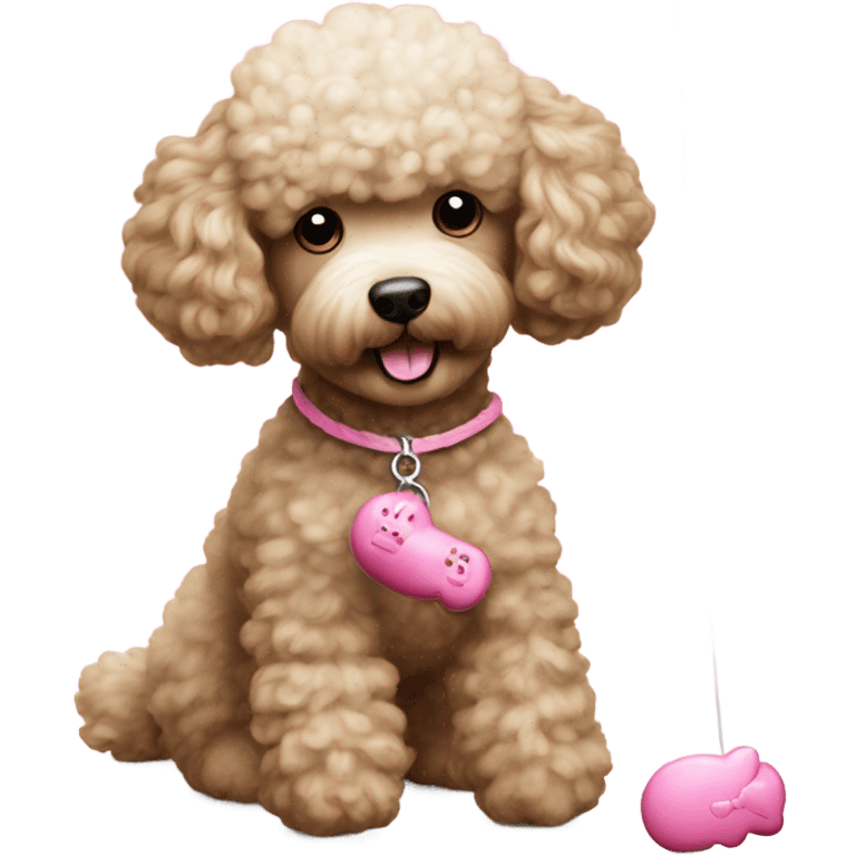 Poodle playing with a hello kitty toy on a string emoji