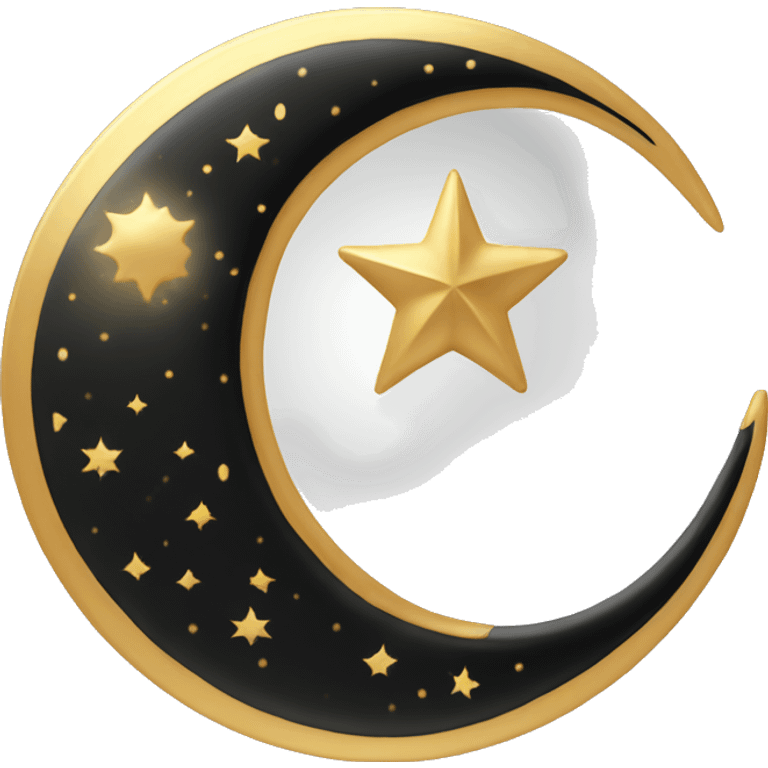 beautiful adorable crescent moon with a celestial theme in dune black and gold colors  emoji