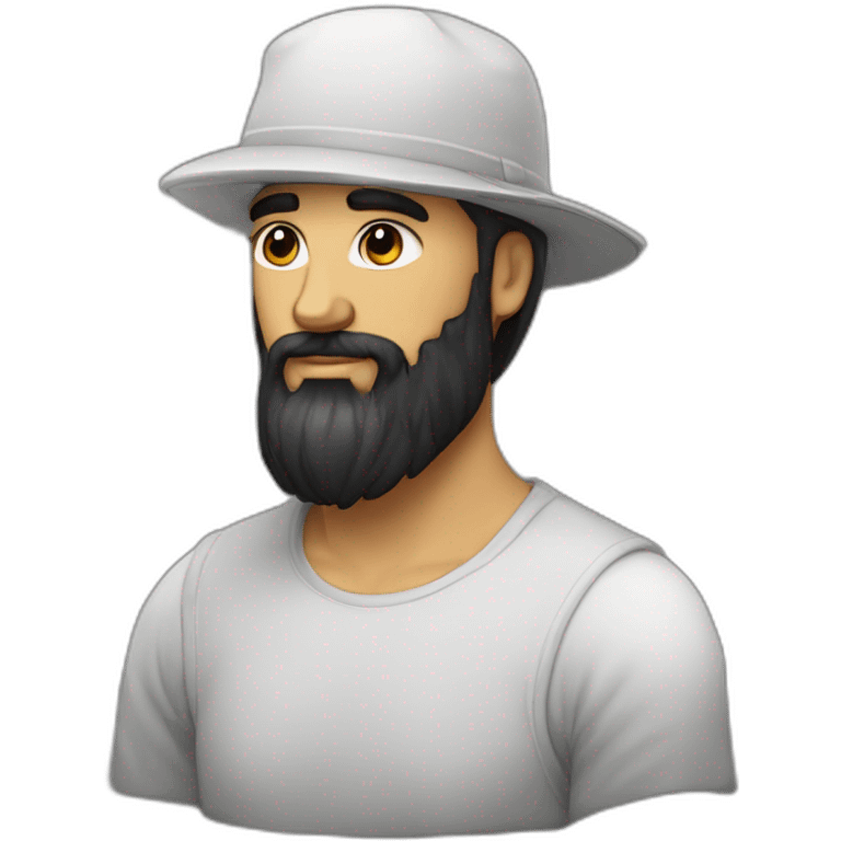 barbu cheveux et barbe noire casquette noire emoji