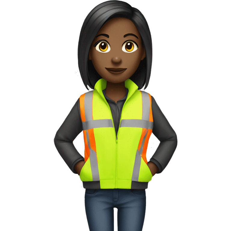 Black girl with straight hair and hi vis jacket  emoji