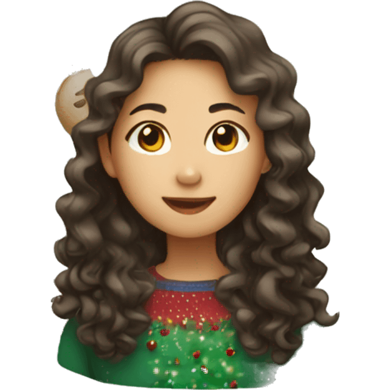 asian girl with brown long curly hair christmas emoji