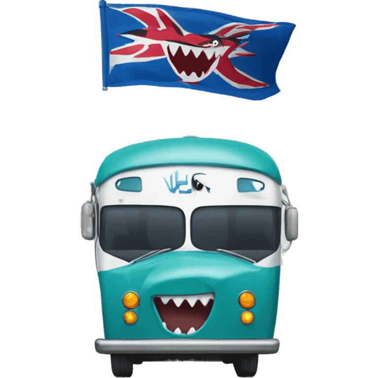 bus face with shark flag whoosh boat emoji