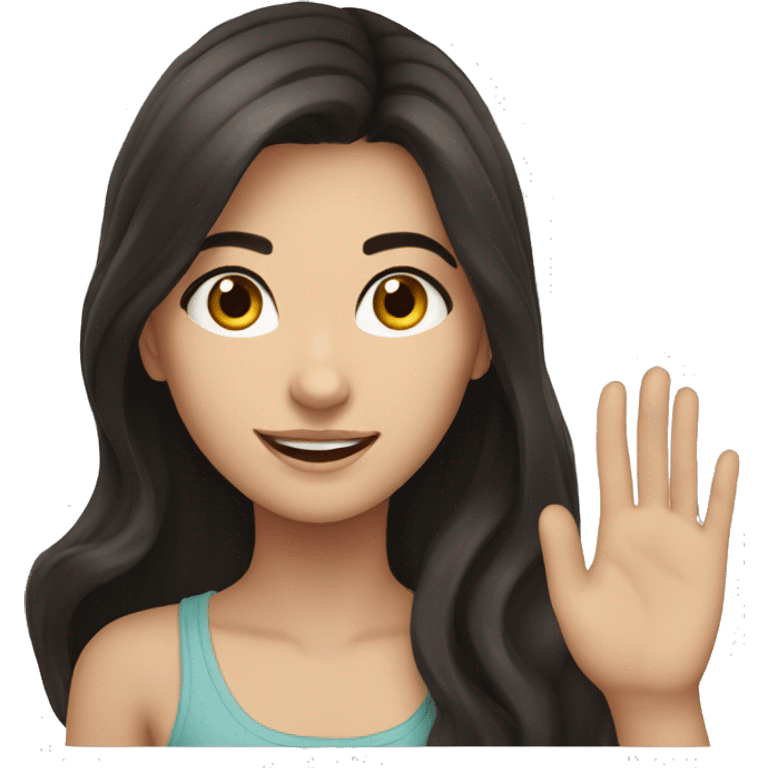 Turkish teen girl with dark hair and dark eyes waving hi emoji