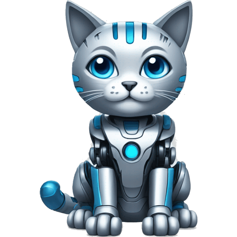 robotic cat, blue and silver color emoji