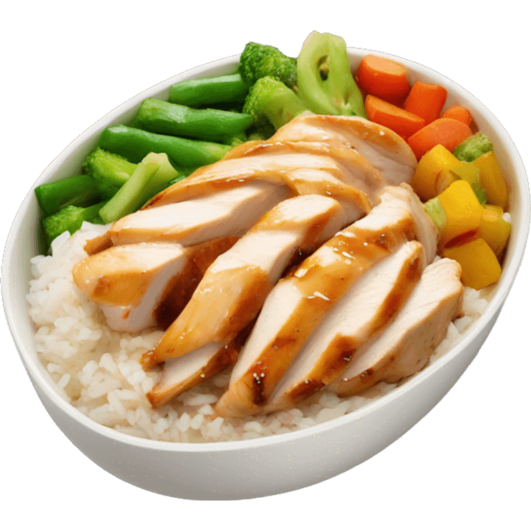 chicken breast and veggies with rice bowl with sauce emoji