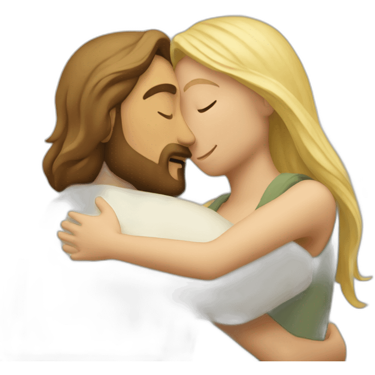 Jesus hugging a blonde woman  emoji