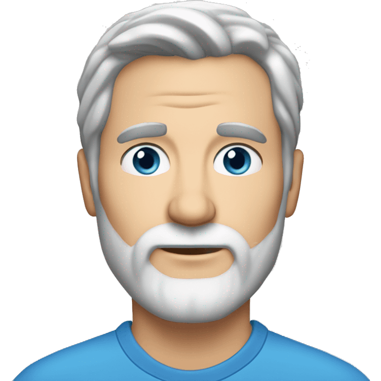 White male, blue eyes, 45 years old, with medium-length, graying hair, combed back and parted in the middle, growing beard emoji