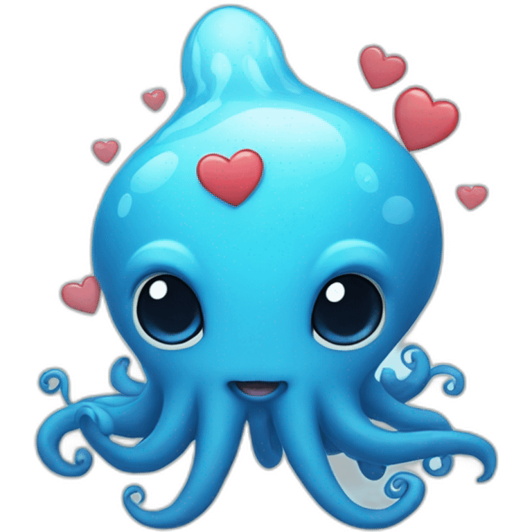 cute blue kraken with adorable face with heart  emoji