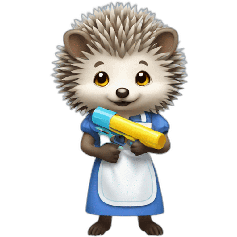 Hedgehog wearing a maid outfit holding a water gun emoji