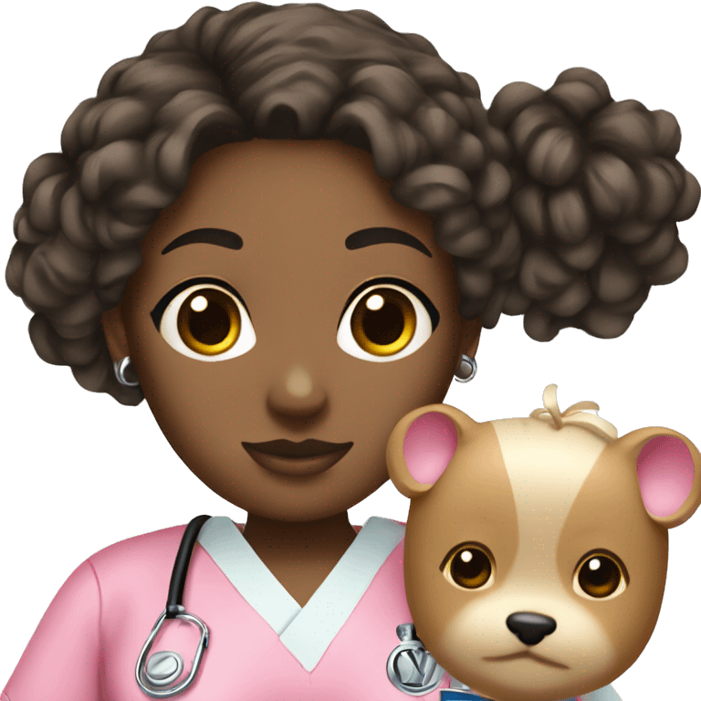 Nurse with white girl black messy bun pink scrubs Louis Vuitton bag  emoji