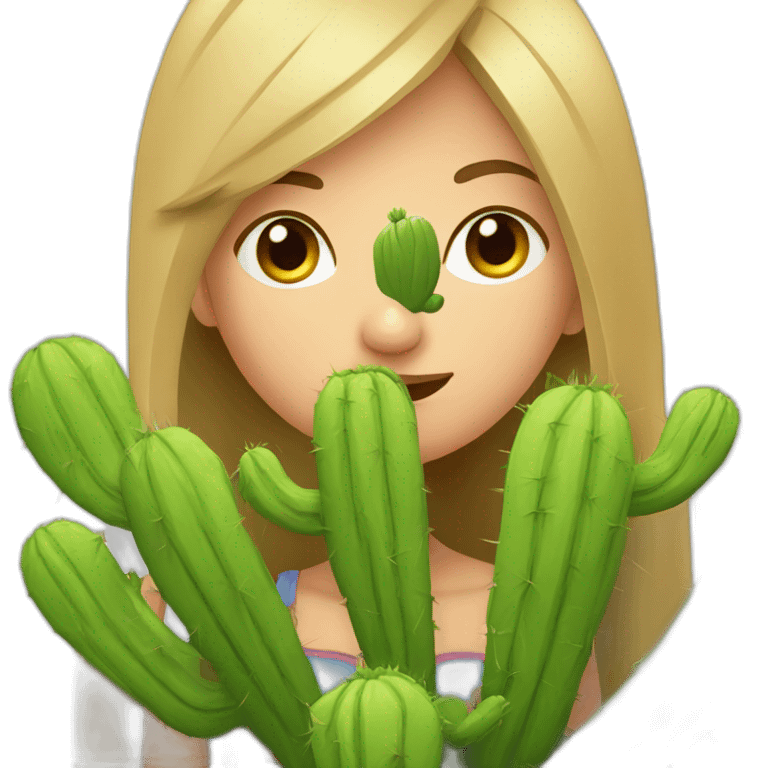 Fille qui fait un bisous à un cactus emoji