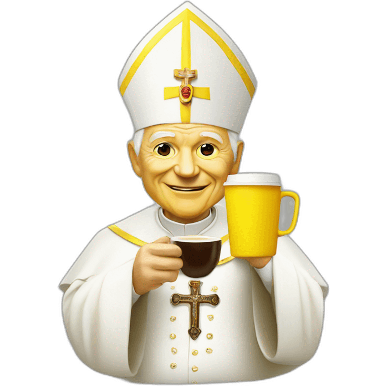 pope John Paul II with yellow face offering coffee emoji