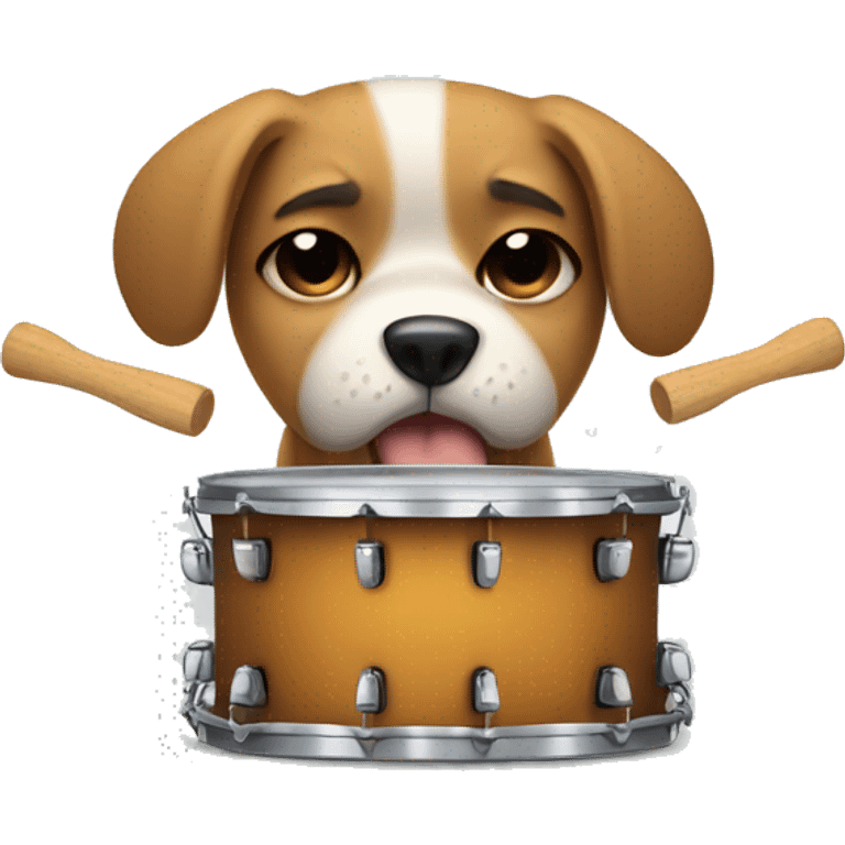 Sad dog crying while playing the drums emoji