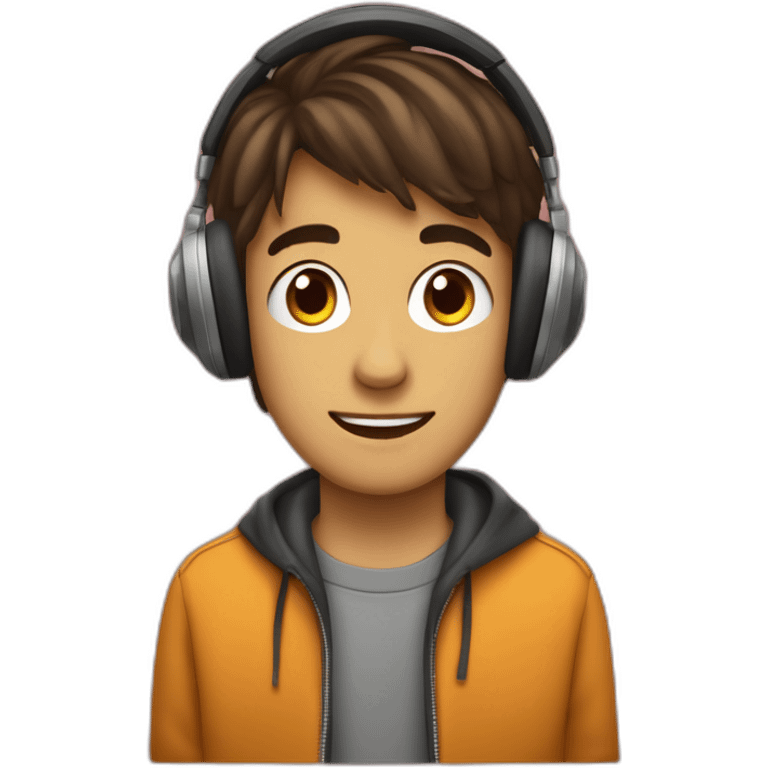 garçon de 16 ans cheveux courts bruns clairs avec un casque de musique emoji