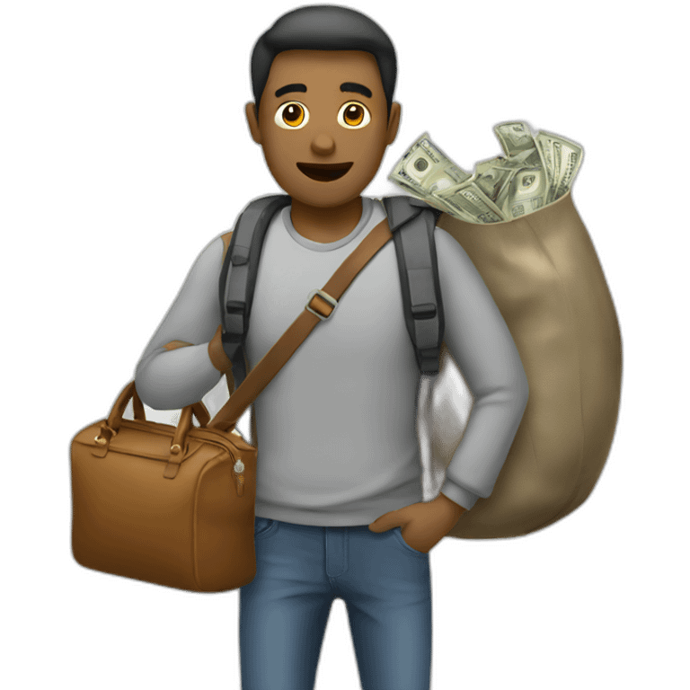 man with overloaded bag with money emoji