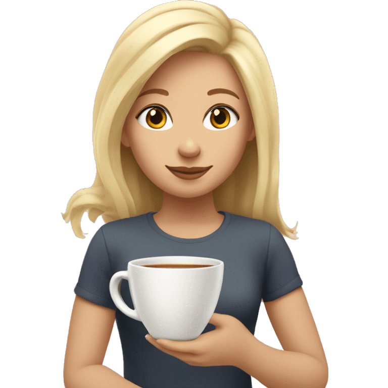 A girl with blonde hair and a cup of tea emoji