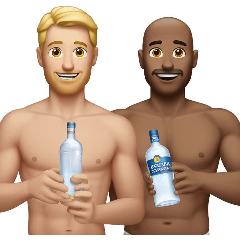 Two shirtless white men with vodka in hand emoji