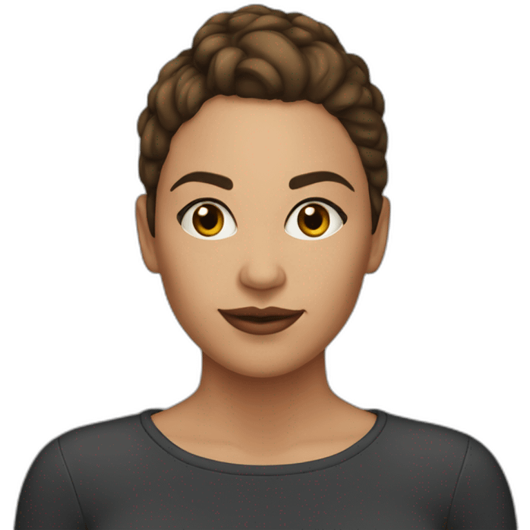 30 year old woman buzzed head brown hair olive skin make up  emoji