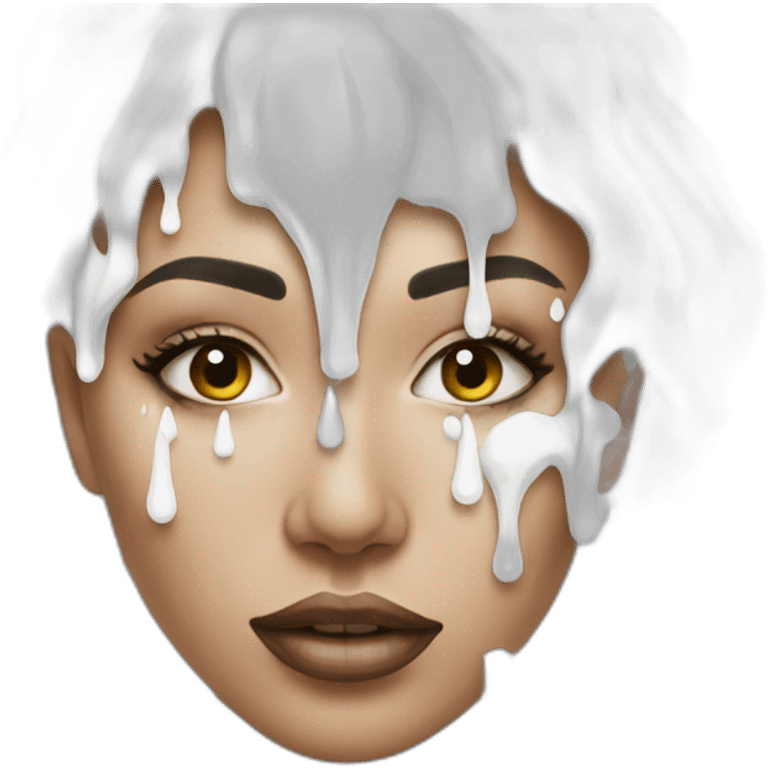 women with white paint drop driping on her face emoji