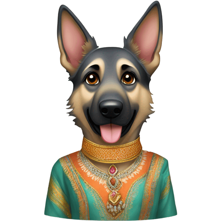 Silver German shepherd dressed like indian emoji