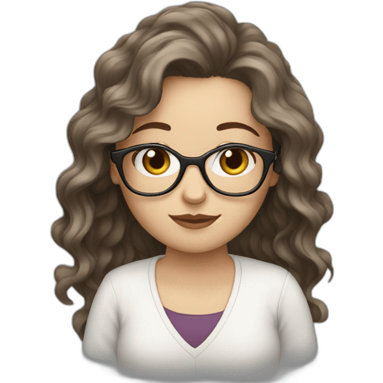 White Girl with wavy dark brown long hair and glasses emoji