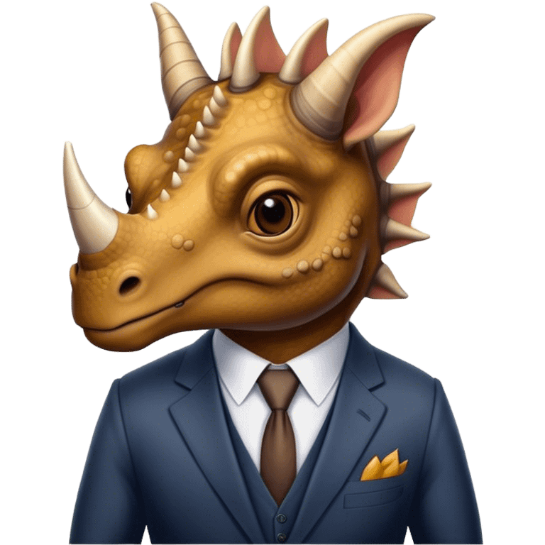 kind face of a triceratops in a suit emoji