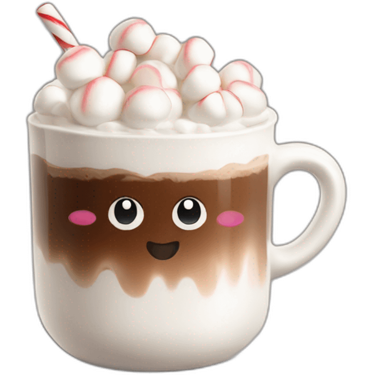 white mug of hot chocolate with marshmallows and whipped cream emoji