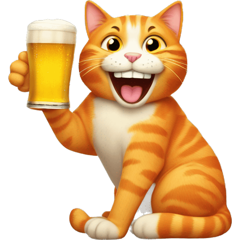 Orange cat with a pint of beer laughing emoji