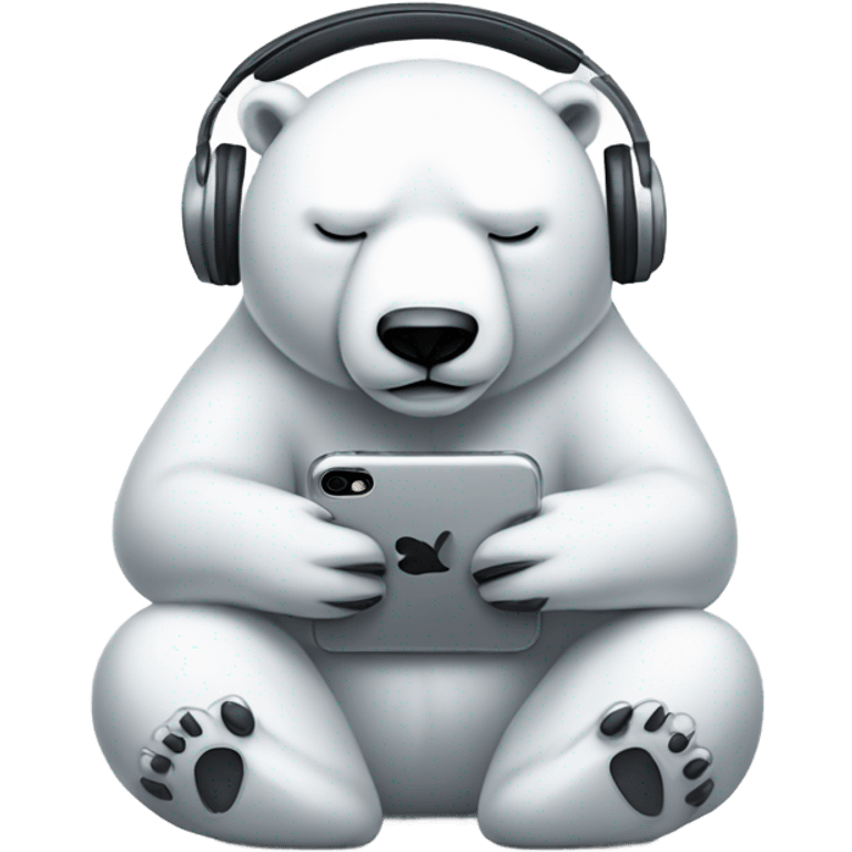 Meditating polar bear with headphones and iPhone emoji