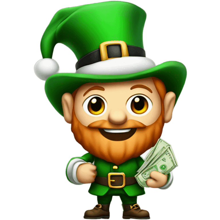 leprechaun dressed as santa holding a bag of money emoji