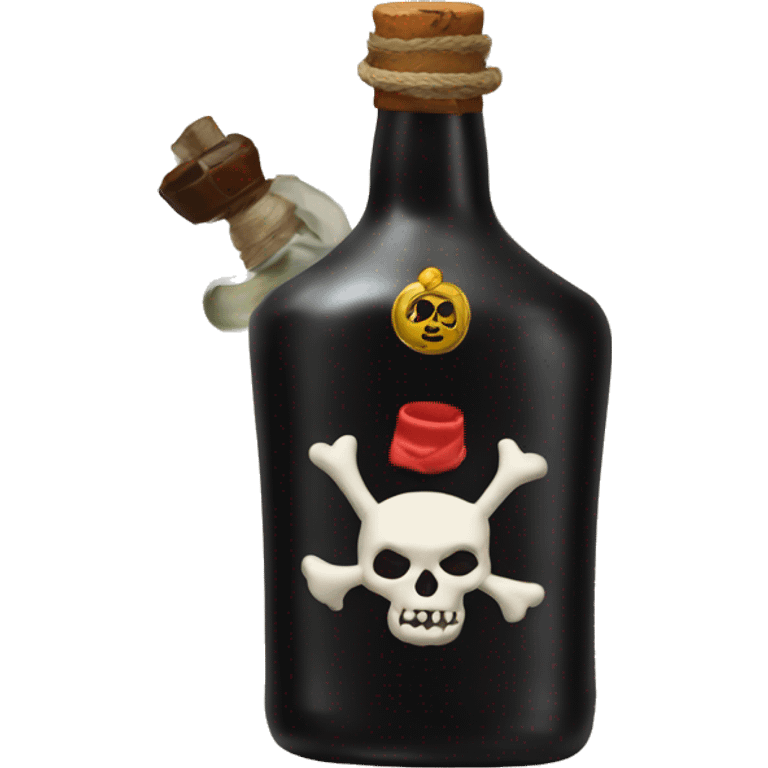 Black cat with a pirate hat and a bottle of rhum emoji