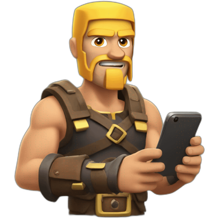 a man playing clash of clans on his phone emoji