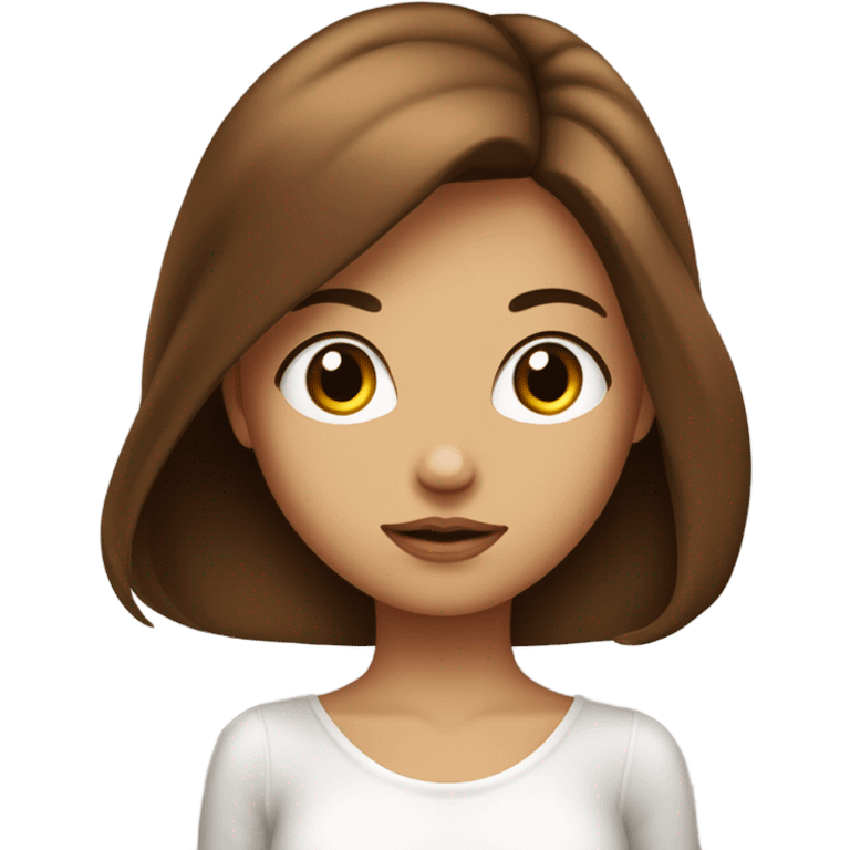 Une fille, avec les yeux marron des lèvres volumineuse, la peau blanche un peu bronzé, les cheveux long lisse et brun, mâchoire dessiné  emoji