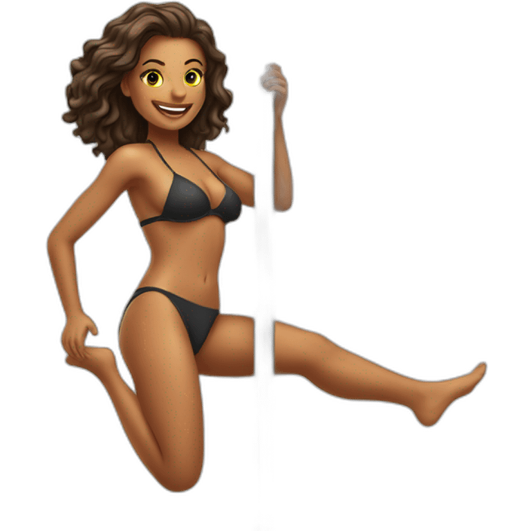 Women in a bikini sliding down a metal pole emoji