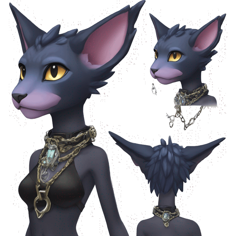 cool punk kawaii edgy distinguished pretty elegant beautiful fantasy black ethereal nargacuga-Noivern-sphynx-Quiana-Fakemon collar harness chains necklace full body emoji