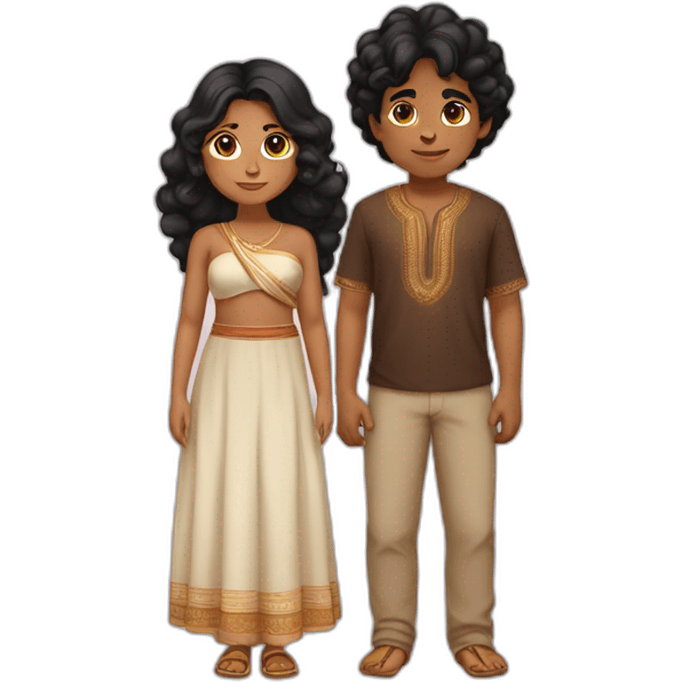 A bit brown indian boy with chubby wavy girl with black hairs emoji