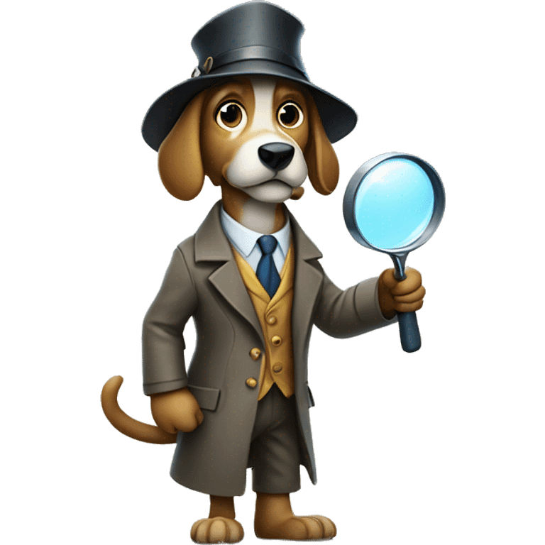 dog detective standing on two feets holding one magnifying glass with his paw emoji