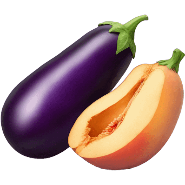 Eggplant between a peach  emoji