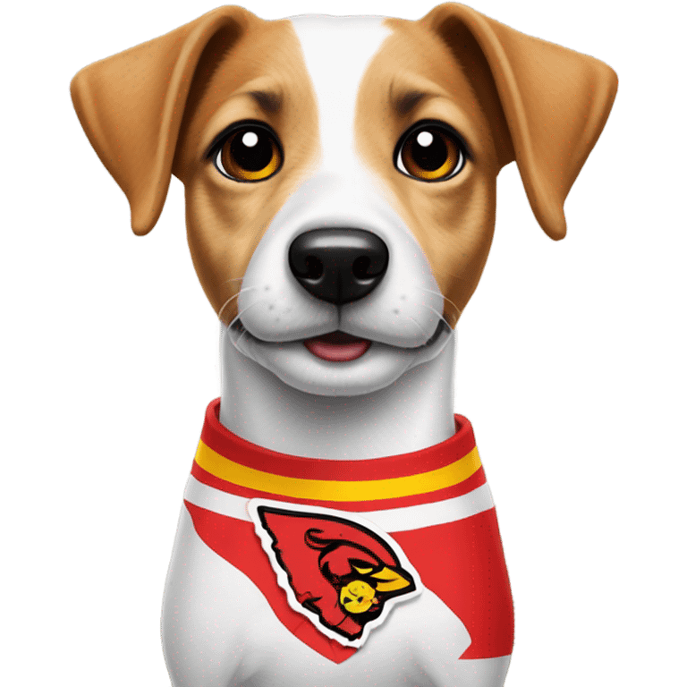 Jack Russell dog in Chiefs shirt with black ears  emoji