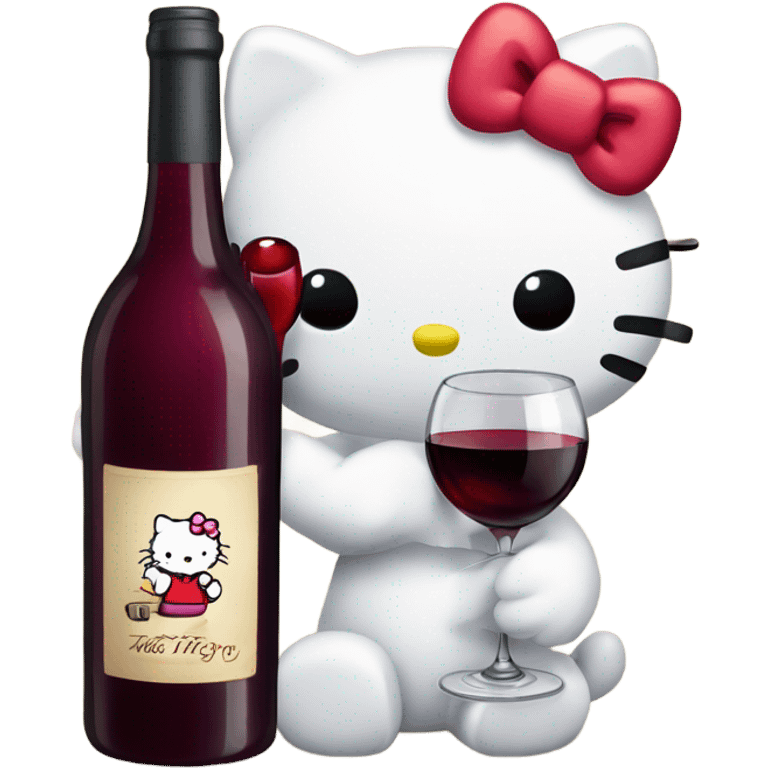 Hello Kitty drinking red wine emoji