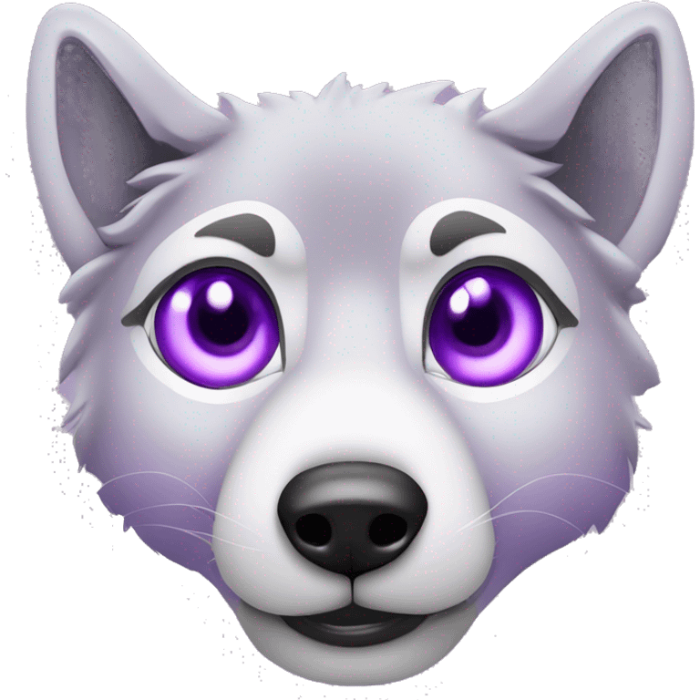 loup violet avec une loupe sur un oeil simple qui sourit ou qui dit merci emoji