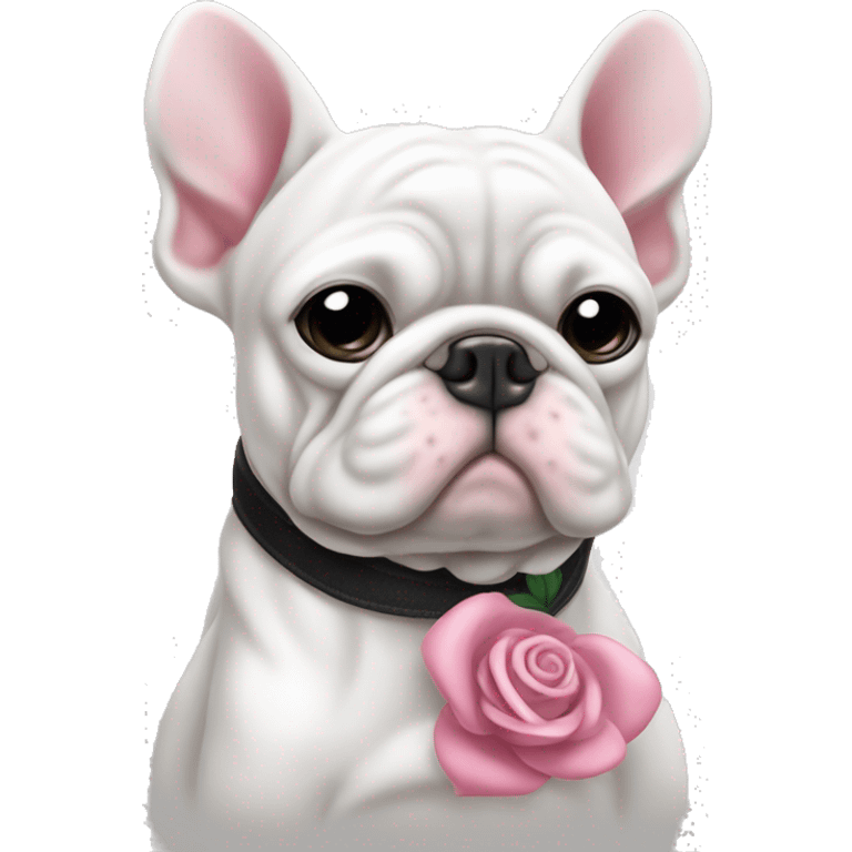 bouledogue ￼blanc et noir avec un noeud rose  emoji