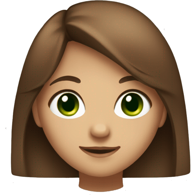 An girl with green eyes and brown hair, She has a nose piercing on the right, very beautiful facial feat ures, a cute smile. emoji