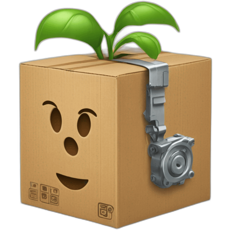 mecanic pieces around a cardboard box emoji