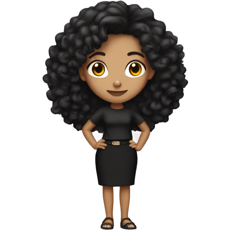 Tan girl with black long curly hair black pencil skirt full body emoji