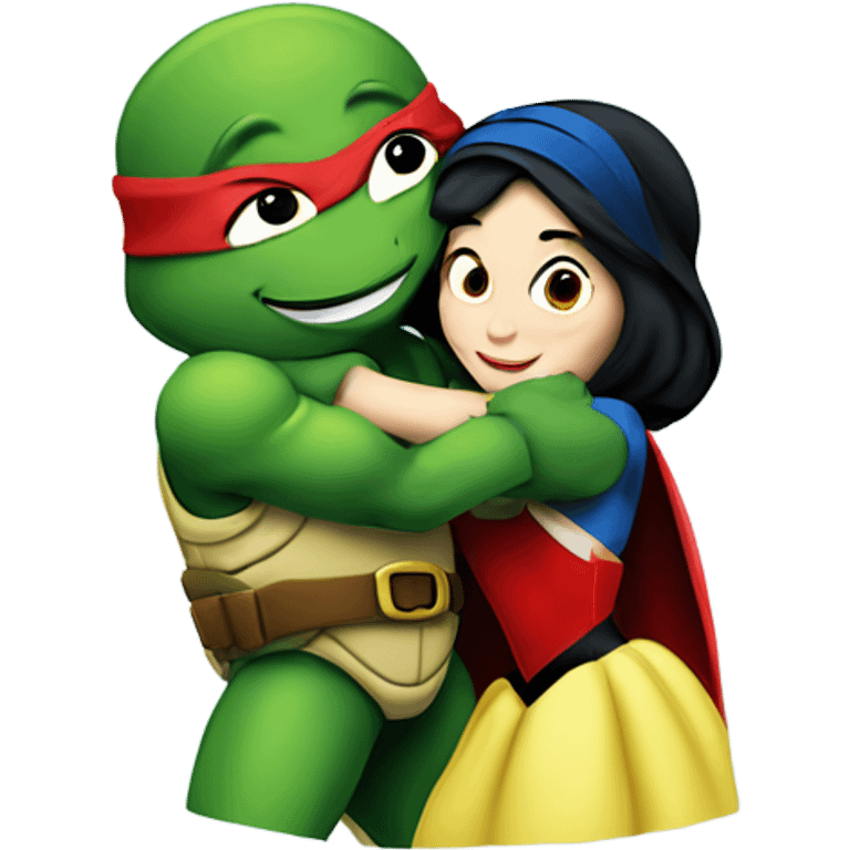 Raphael ninja turtle and Disney Snow White hugging emoji