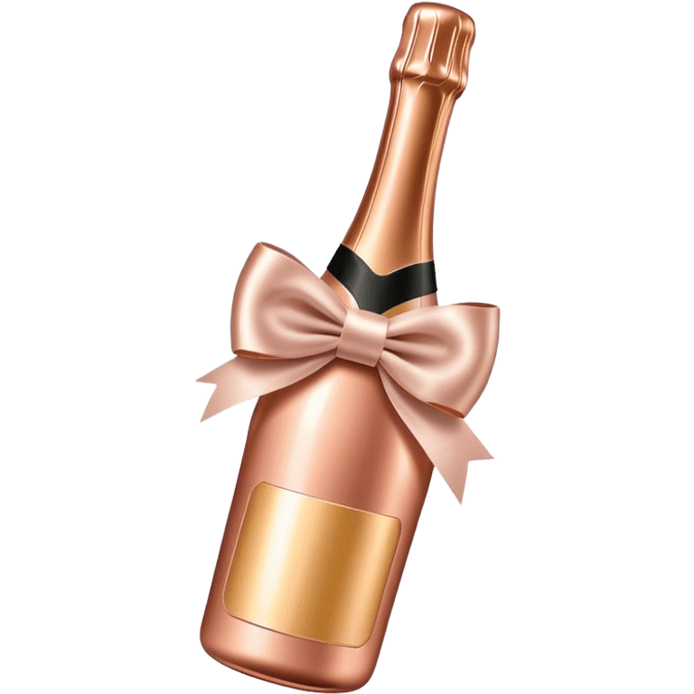 Rose gold champagne bottle with satin bow emoji