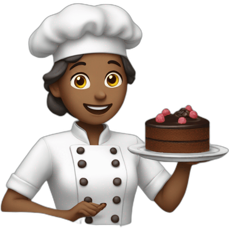 A pastry cook eating a chocolate cake emoji