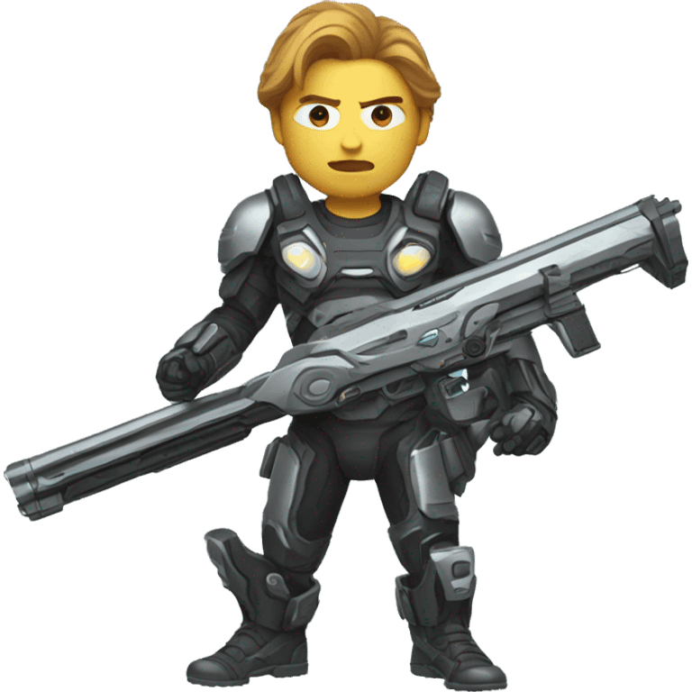 a mechanically augmented action hero with a futuristic shotgun emoji